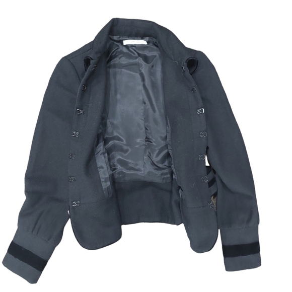 Zara Black Wool Blend Skirt Suit Belted Jacket Velvet Trim Sz Small - Picture 6 of 10